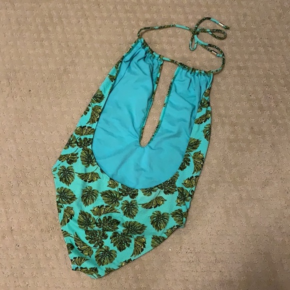 Turquoise palm leaf one-piece bathing suit - Picture 4 of 5